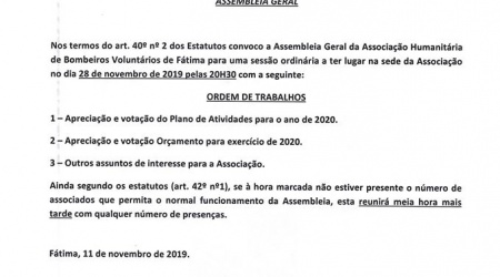 Assembleia Geral dia 28 de Novembro.